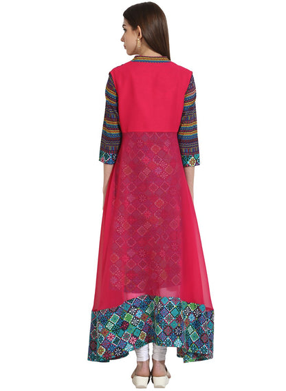 Multi 3/4Th Sleeve Cotton Anarkali Kurta | LASVINI - Redefining Indian Fashion with Elegance