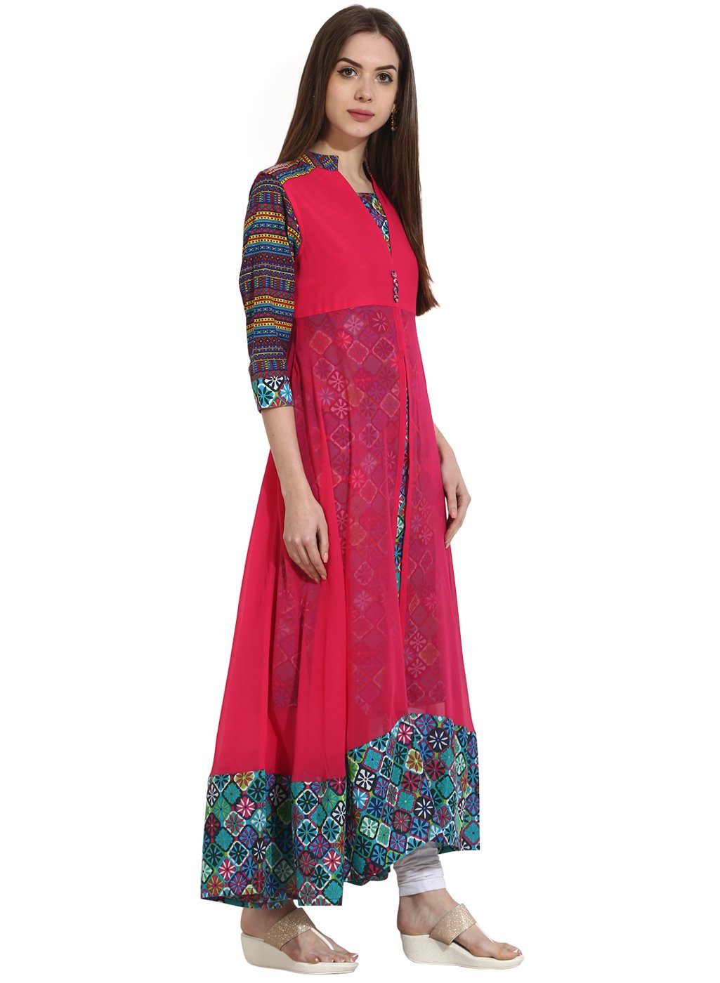 Multi 3/4Th Sleeve Cotton Anarkali Kurta | LASVINI - Redefining Indian Fashion with Elegance