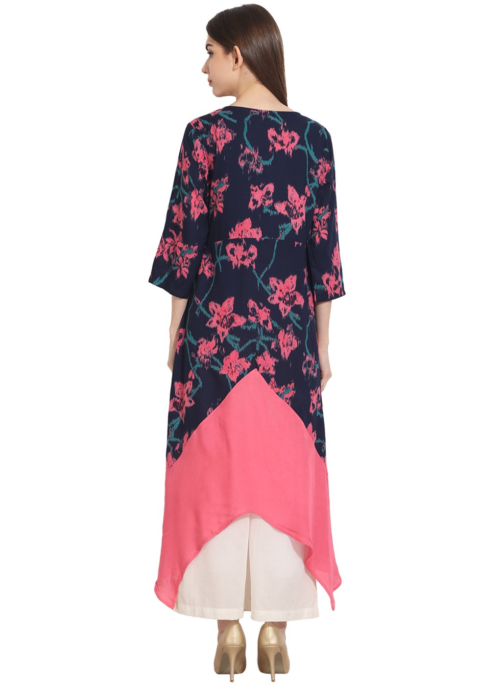 Multi Printed 3/4Th Sleeve Rayon Front Open Assymetrical Kurta | LASVINI - Redefining Indian Fashion with Elegance