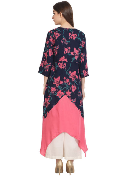 Multi Printed 3/4Th Sleeve Rayon Front Open Assymetrical Kurta | LASVINI - Redefining Indian Fashion with Elegance