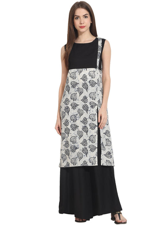 White Printed Sleevless Cotton Kurta | LASVINI - Redefining Indian Fashion with Elegance