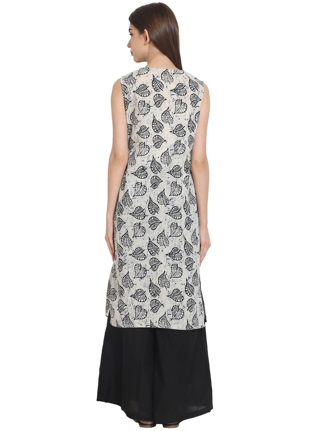 White Printed Sleevless Cotton Kurta | LASVINI - Redefining Indian Fashion with Elegance