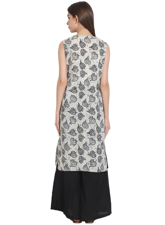 White Printed Sleevless Cotton Kurta | LASVINI - Redefining Indian Fashion with Elegance