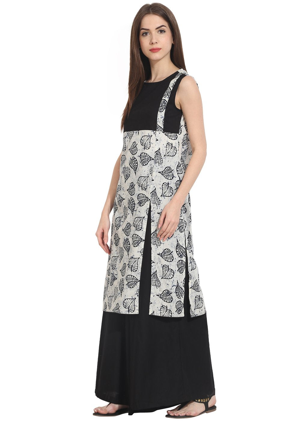 White Printed Sleevless Cotton Kurta | LASVINI - Redefining Indian Fashion with Elegance