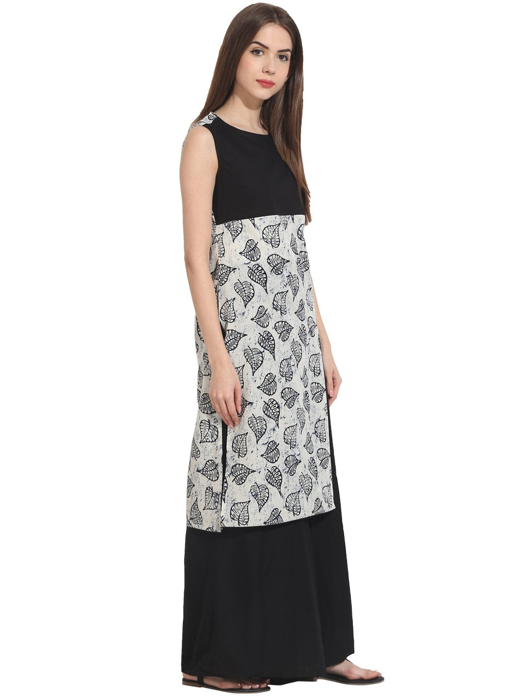 White Printed Sleevless Cotton Kurta | LASVINI - Redefining Indian Fashion with Elegance