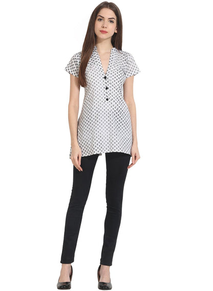 White Printed Cap Sleeve Tunics | LASVINI - Redefining Indian Fashion with Elegance
