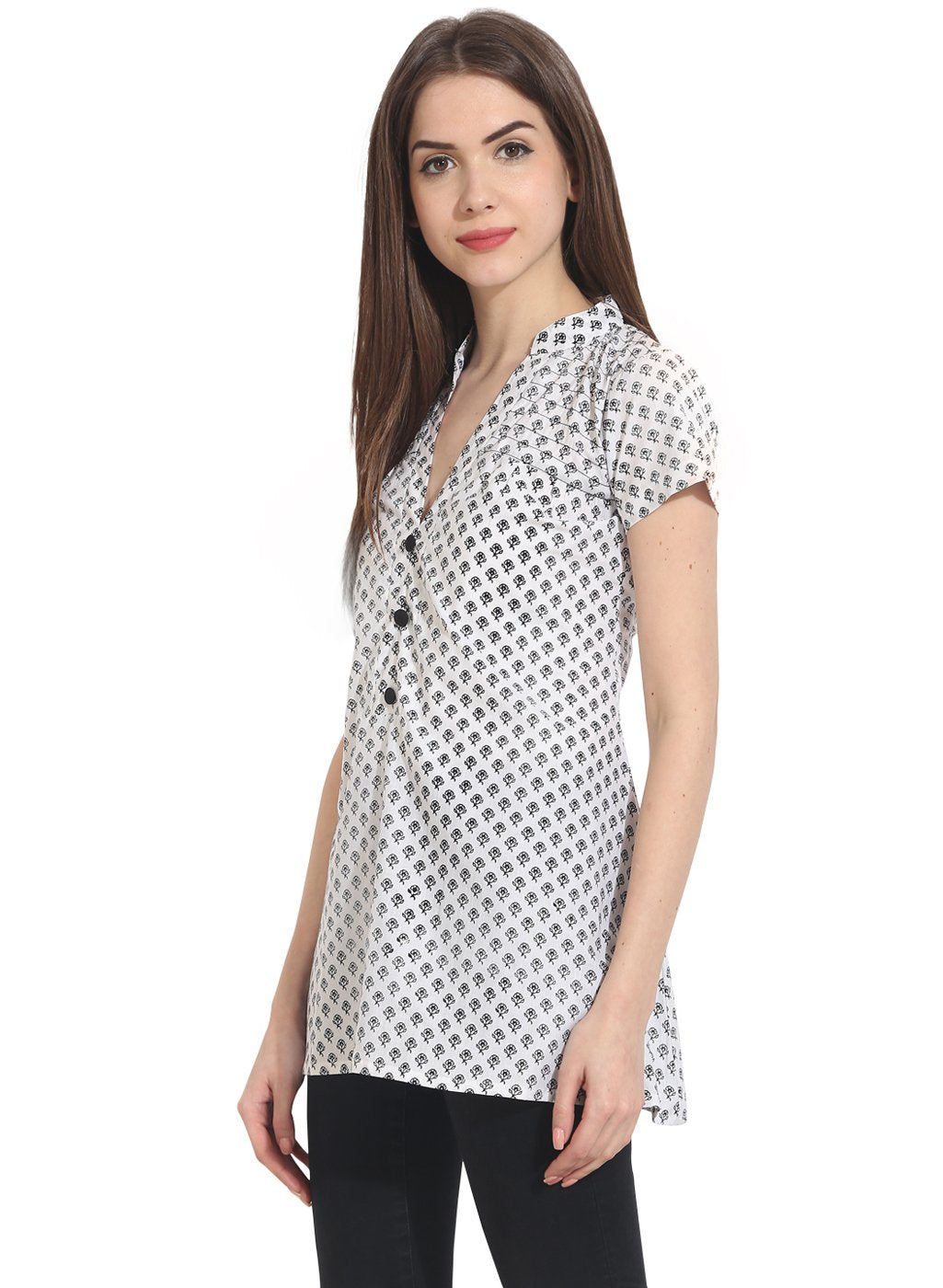 White Printed Cap Sleeve Tunics | LASVINI - Redefining Indian Fashion with Elegance