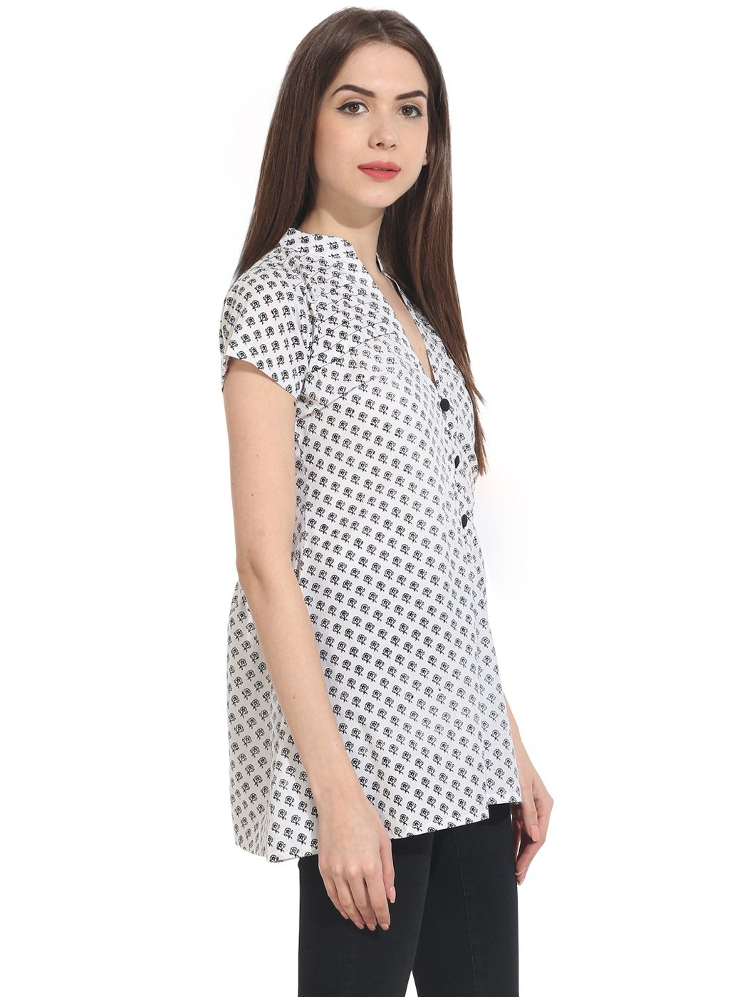 White Printed Cap Sleeve Tunics | LASVINI - Redefining Indian Fashion with Elegance