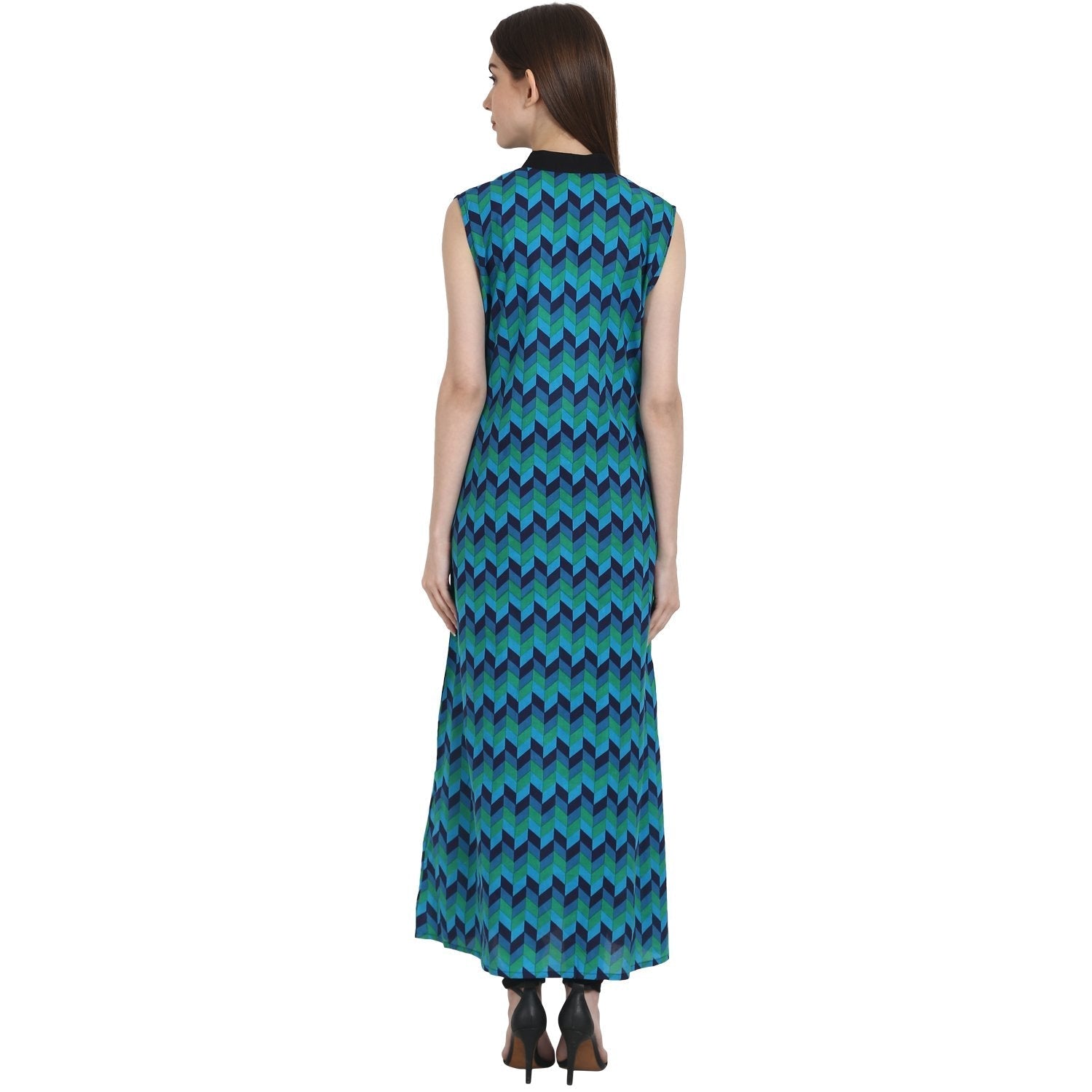 Blue Printed Sleevless Ankle Length Kurta | LASVINI - Redefining Indian Fashion with Elegance