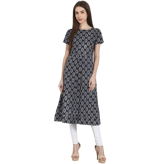 Blue Butta Printed Cap Sleeve Rayon Kurta | LASVINI - Redefining Indian Fashion with Elegance