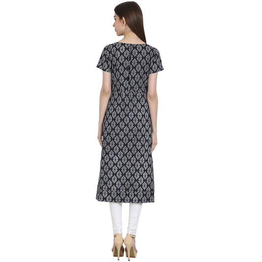 Blue Butta Printed Cap Sleeve Rayon Kurta | LASVINI - Redefining Indian Fashion with Elegance
