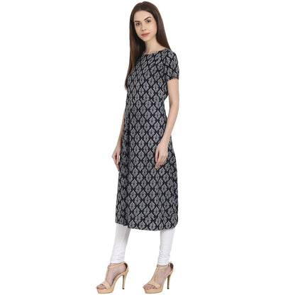 Blue Butta Printed Cap Sleeve Rayon Kurta | LASVINI - Redefining Indian Fashion with Elegance