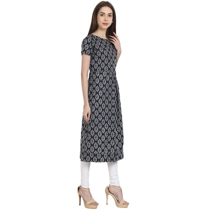 Blue Butta Printed Cap Sleeve Rayon Kurta | LASVINI - Redefining Indian Fashion with Elegance