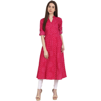 Red Printed 3/4 Sleeve Cotton Kurta | LASVINI - Redefining Indian Fashion with Elegance