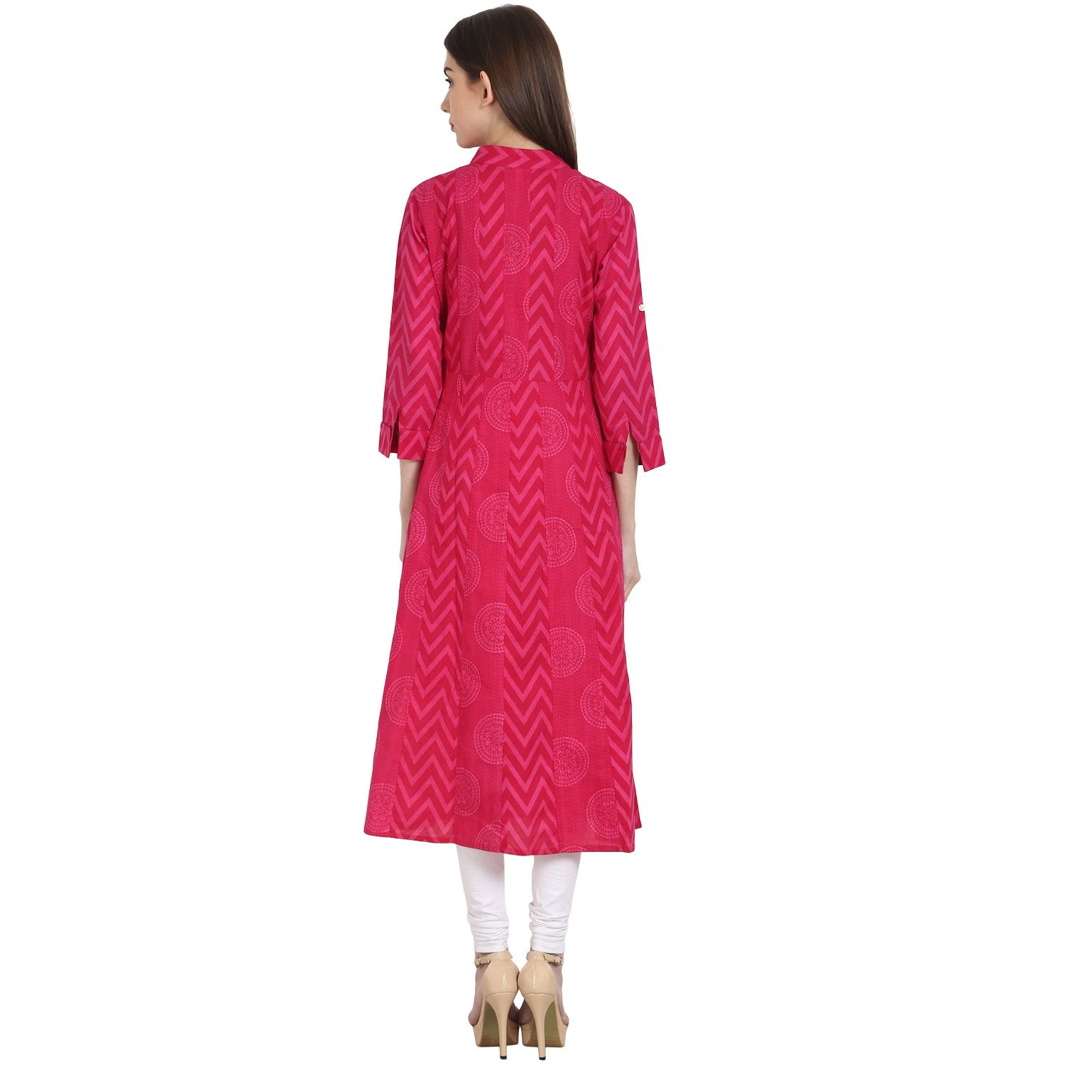 Red Printed 3/4 Sleeve Cotton Kurta | LASVINI - Redefining Indian Fashion with Elegance