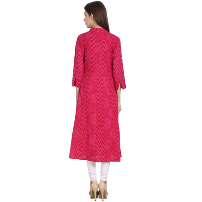 Red Printed 3/4 Sleeve Cotton Kurta | LASVINI - Redefining Indian Fashion with Elegance