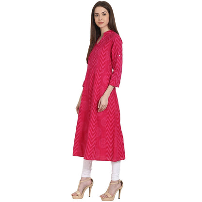 Red Printed 3/4 Sleeve Cotton Kurta | LASVINI - Redefining Indian Fashion with Elegance