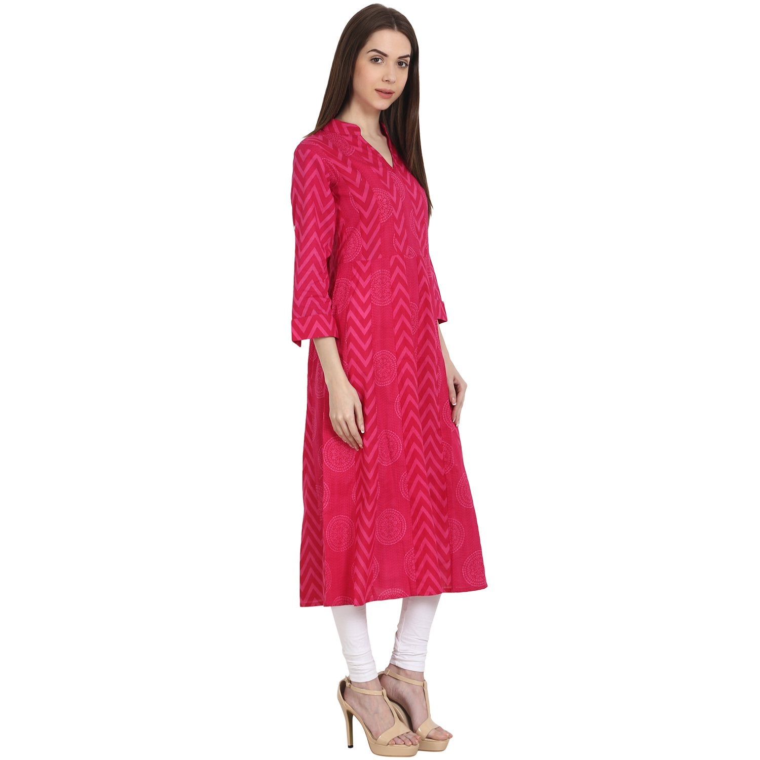 Red Printed 3/4 Sleeve Cotton Kurta | LASVINI - Redefining Indian Fashion with Elegance