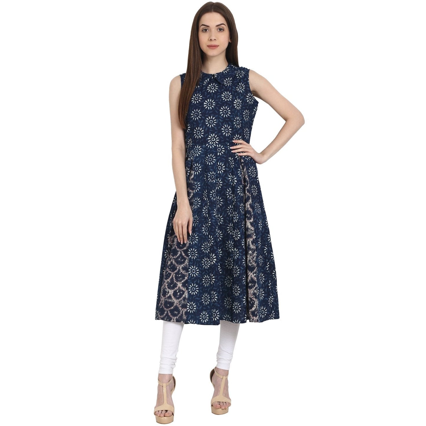 Blue Printed Sleevless A-Line Kurta | LASVINI - Redefining Indian Fashion with Elegance