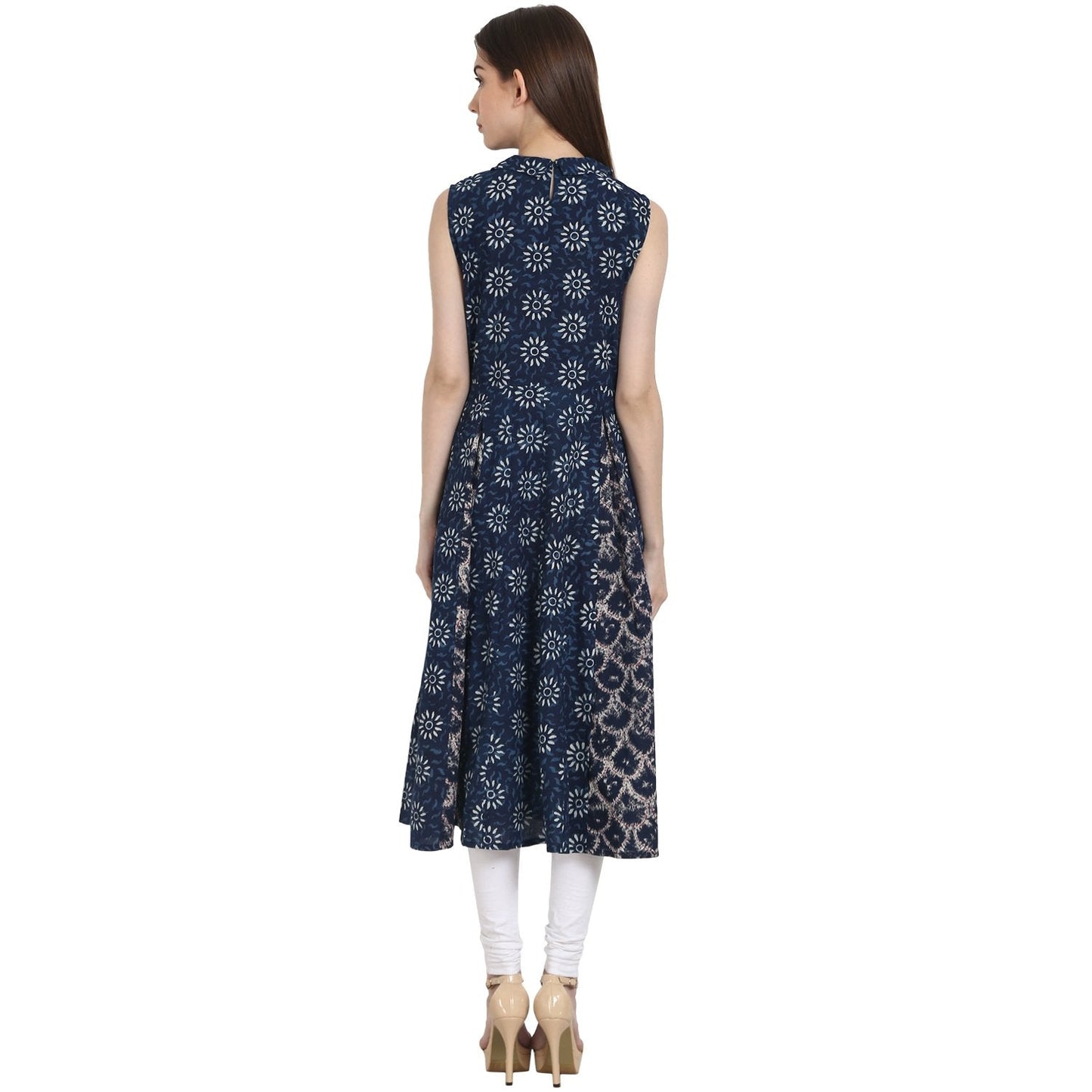 Blue Printed Sleevless A-Line Kurta | LASVINI - Redefining Indian Fashion with Elegance
