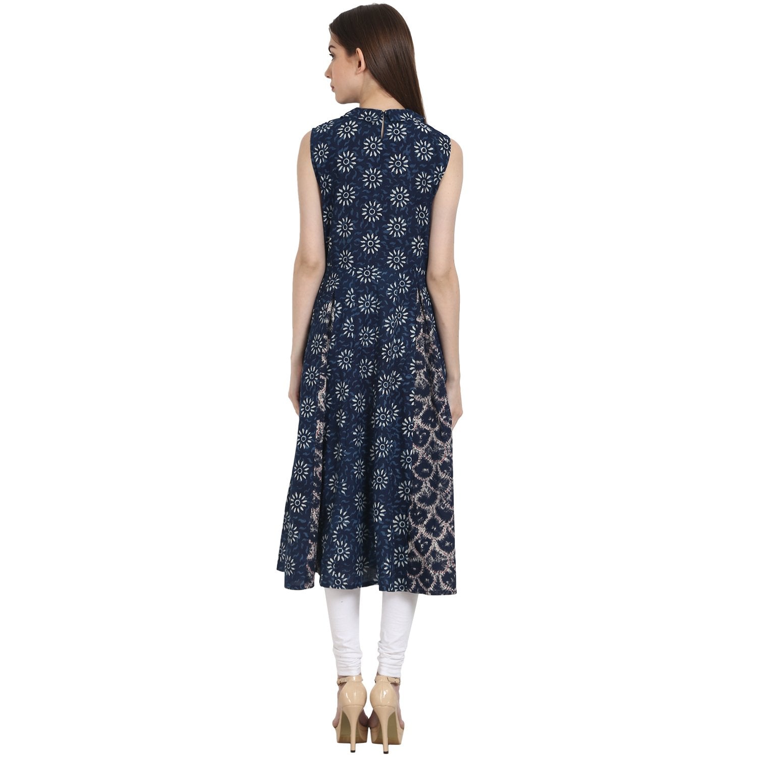 Blue Printed Sleevless A-Line Kurta | LASVINI - Redefining Indian Fashion with Elegance