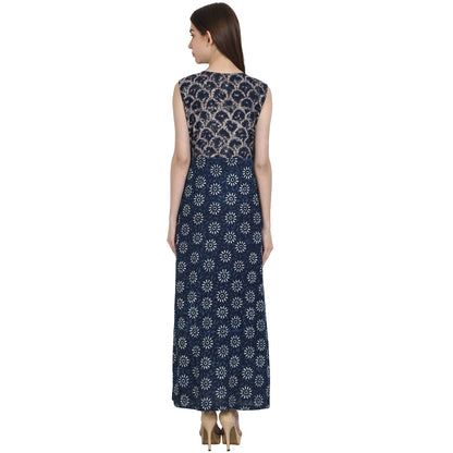 Blue Printed Sleevless Rayon Kurta | LASVINI - Redefining Indian Fashion with Elegance