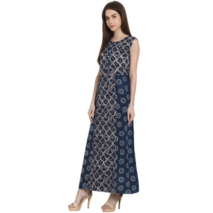 Blue Printed Sleevless Rayon Kurta | LASVINI - Redefining Indian Fashion with Elegance