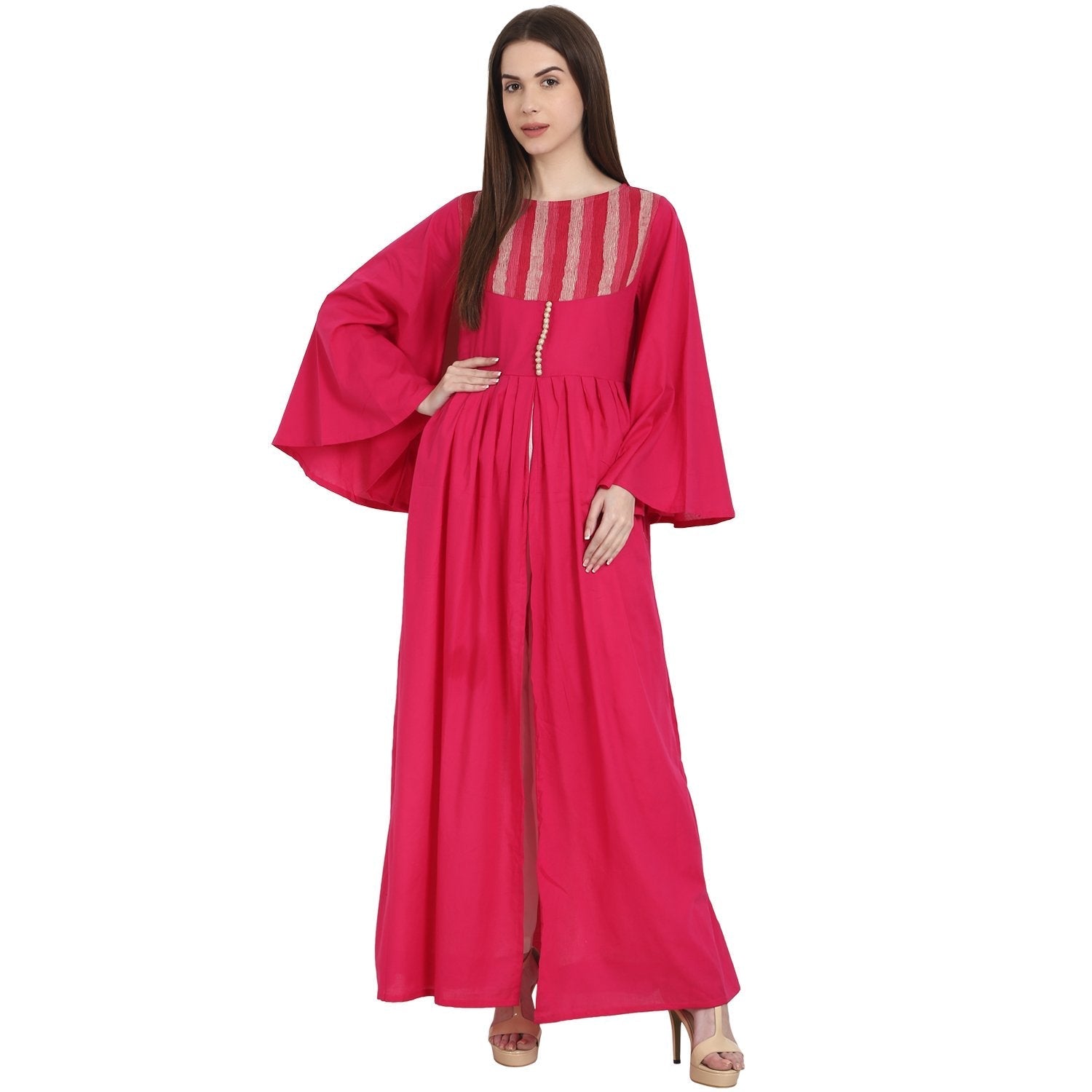 Red Full Sleeve Rayon Front Open A-Line Kurta | LASVINI - Redefining Indian Fashion with Elegance
