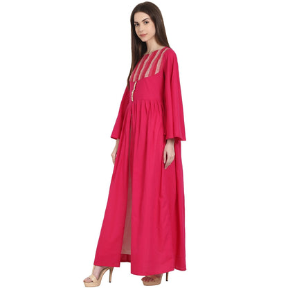 Red Full Sleeve Rayon Front Open A-Line Kurta | LASVINI - Redefining Indian Fashion with Elegance