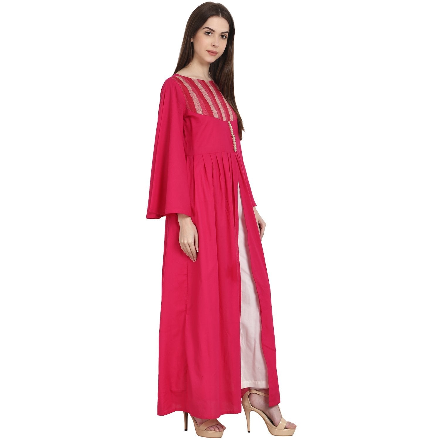 Red Full Sleeve Rayon Front Open A-Line Kurta | LASVINI - Redefining Indian Fashion with Elegance