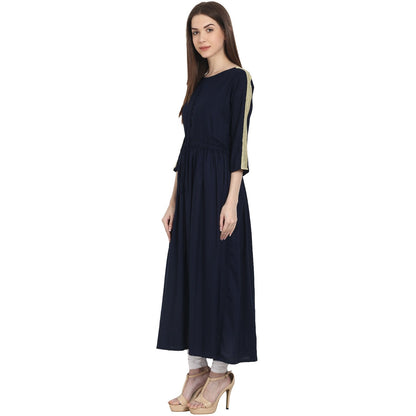 Navy Blue 3/4 Sleeve Cotton Anarkali Kurta | LASVINI - Redefining Indian Fashion with Elegance