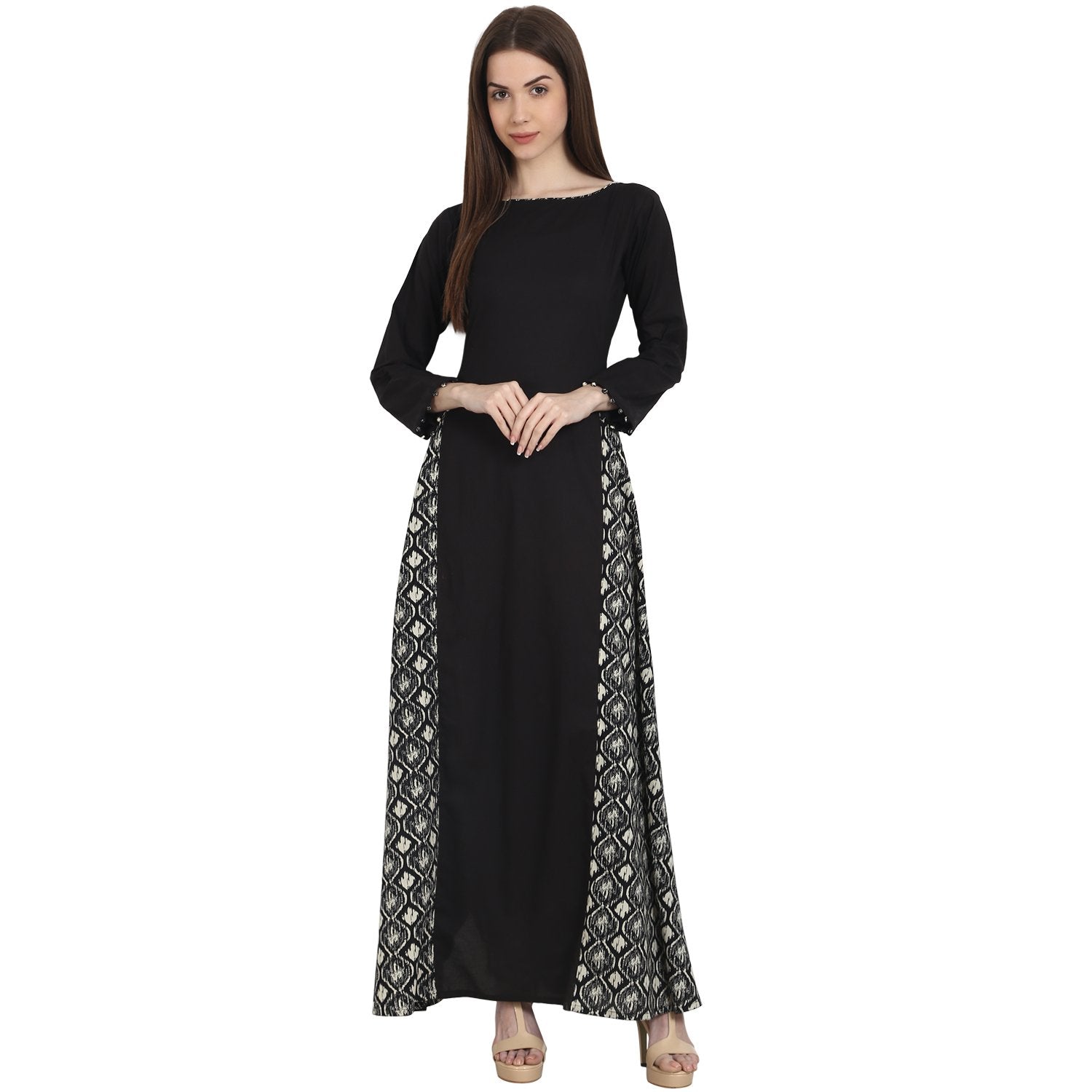 Black Full Sleeve Cotton Floor Length A-Line Kurta | LASVINI - Redefining Indian Fashion with Elegance