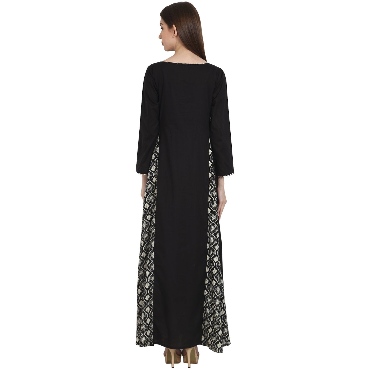 Black Full Sleeve Cotton Floor Length A-Line Kurta | LASVINI - Redefining Indian Fashion with Elegance