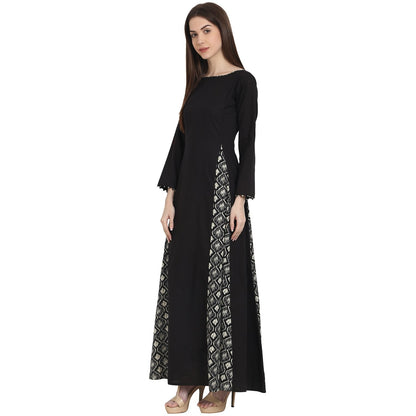 Black Full Sleeve Cotton Floor Length A-Line Kurta | LASVINI - Redefining Indian Fashion with Elegance
