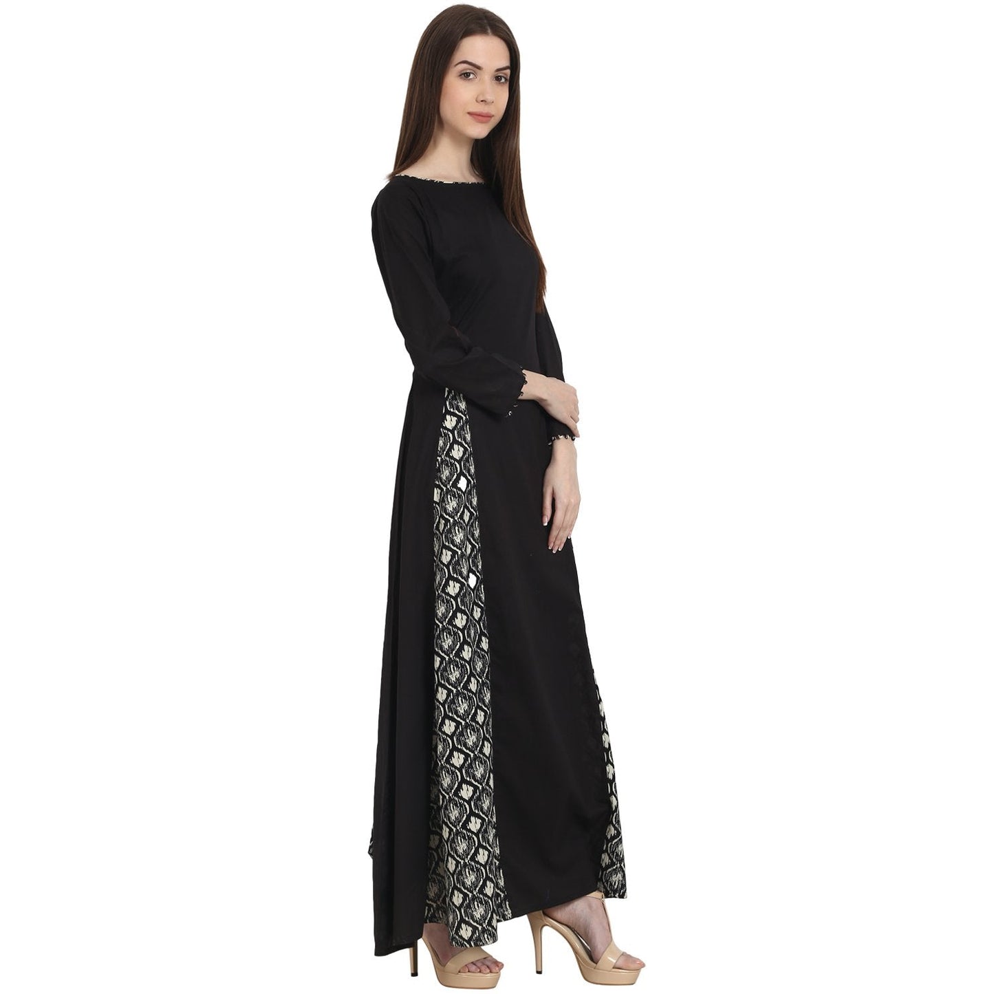 Black Full Sleeve Cotton Floor Length A-Line Kurta | LASVINI - Redefining Indian Fashion with Elegance