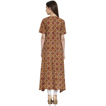 Multi Printed Half Sleeve Low High Cotton Kurta | LASVINI - Redefining Indian Fashion with Elegance