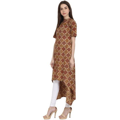 Multi Printed Half Sleeve Low High Cotton Kurta | LASVINI - Redefining Indian Fashion with Elegance