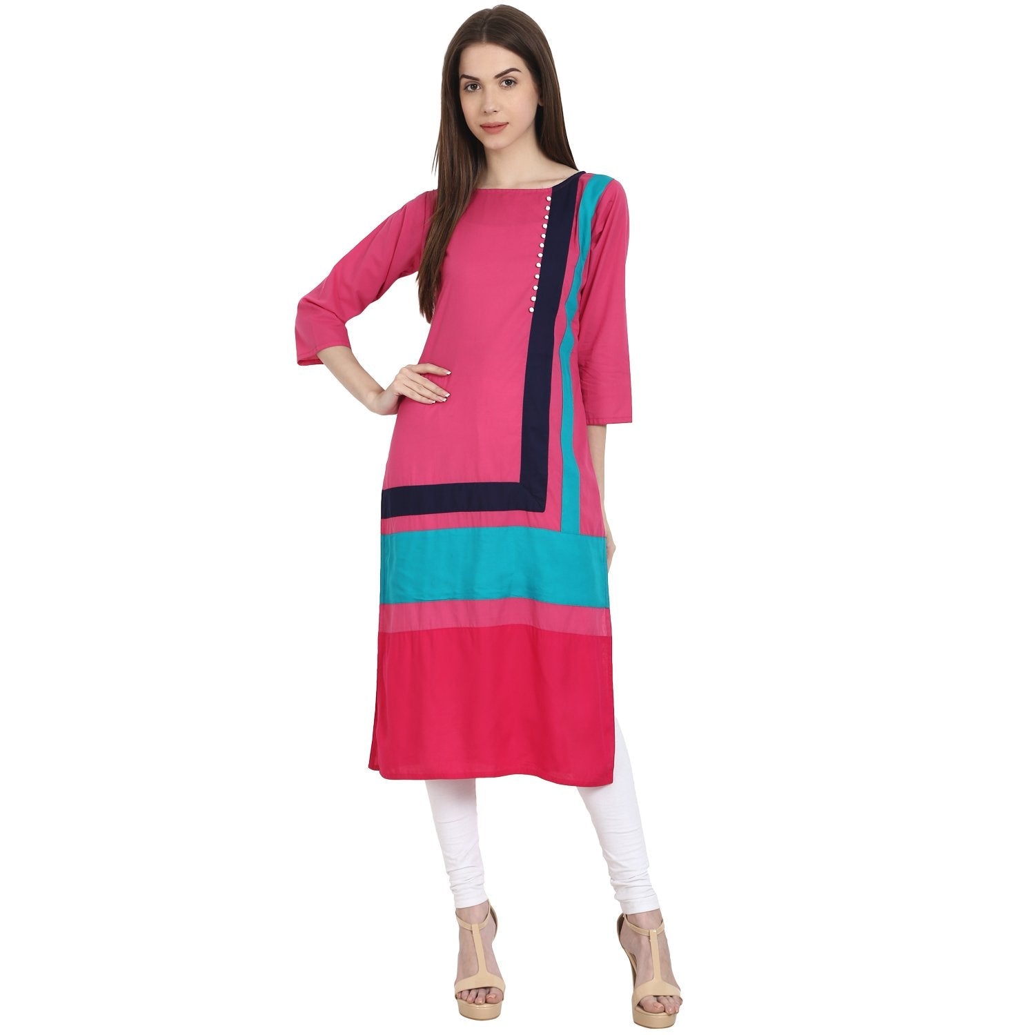 Multi Color 3/4 Sleeve Cotton Kurta | LASVINI - Redefining Indian Fashion with Elegance