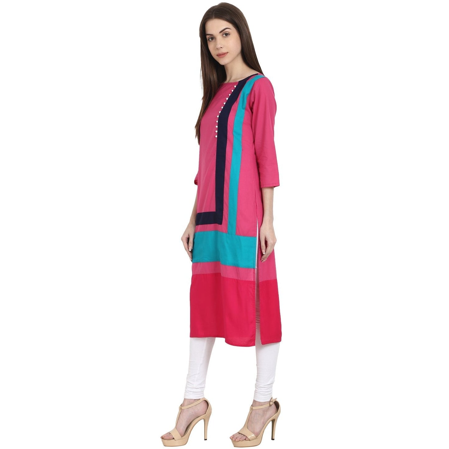 Multi Color 3/4 Sleeve Cotton Kurta | LASVINI - Redefining Indian Fashion with Elegance