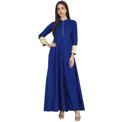 Blue 3/4 Sleeve Cotton Floor Length Anarkali Kurta | LASVINI - Redefining Indian Fashion with Elegance