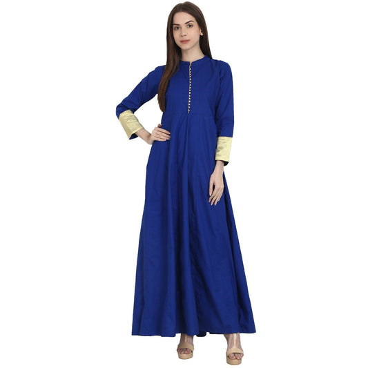Blue 3/4 Sleeve Cotton Floor Length Anarkali Kurta | LASVINI - Redefining Indian Fashion with Elegance