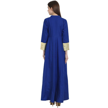 Blue 3/4 Sleeve Cotton Floor Length Anarkali Kurta | LASVINI - Redefining Indian Fashion with Elegance