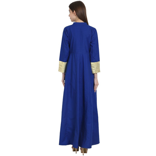 Blue 3/4 Sleeve Cotton Floor Length Anarkali Kurta | LASVINI - Redefining Indian Fashion with Elegance