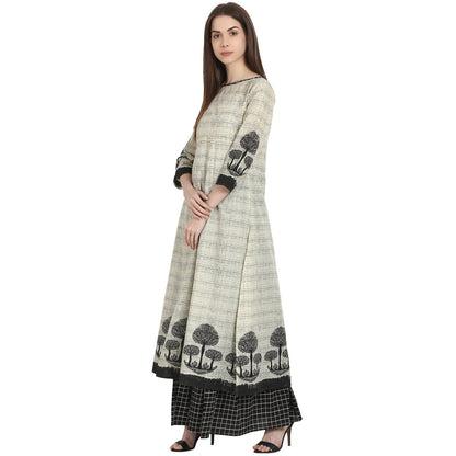 Beige Tree Printed Cotton Kurta With Black Printed Skirt | LASVINI - Redefining Indian Fashion with Elegance