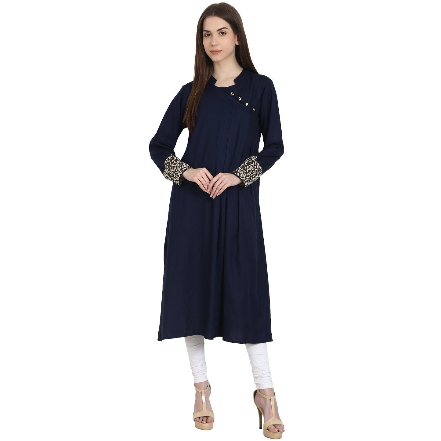 Blue Full Sleeve Cotton A-Line Kurta | LASVINI - Redefining Indian Fashion with Elegance