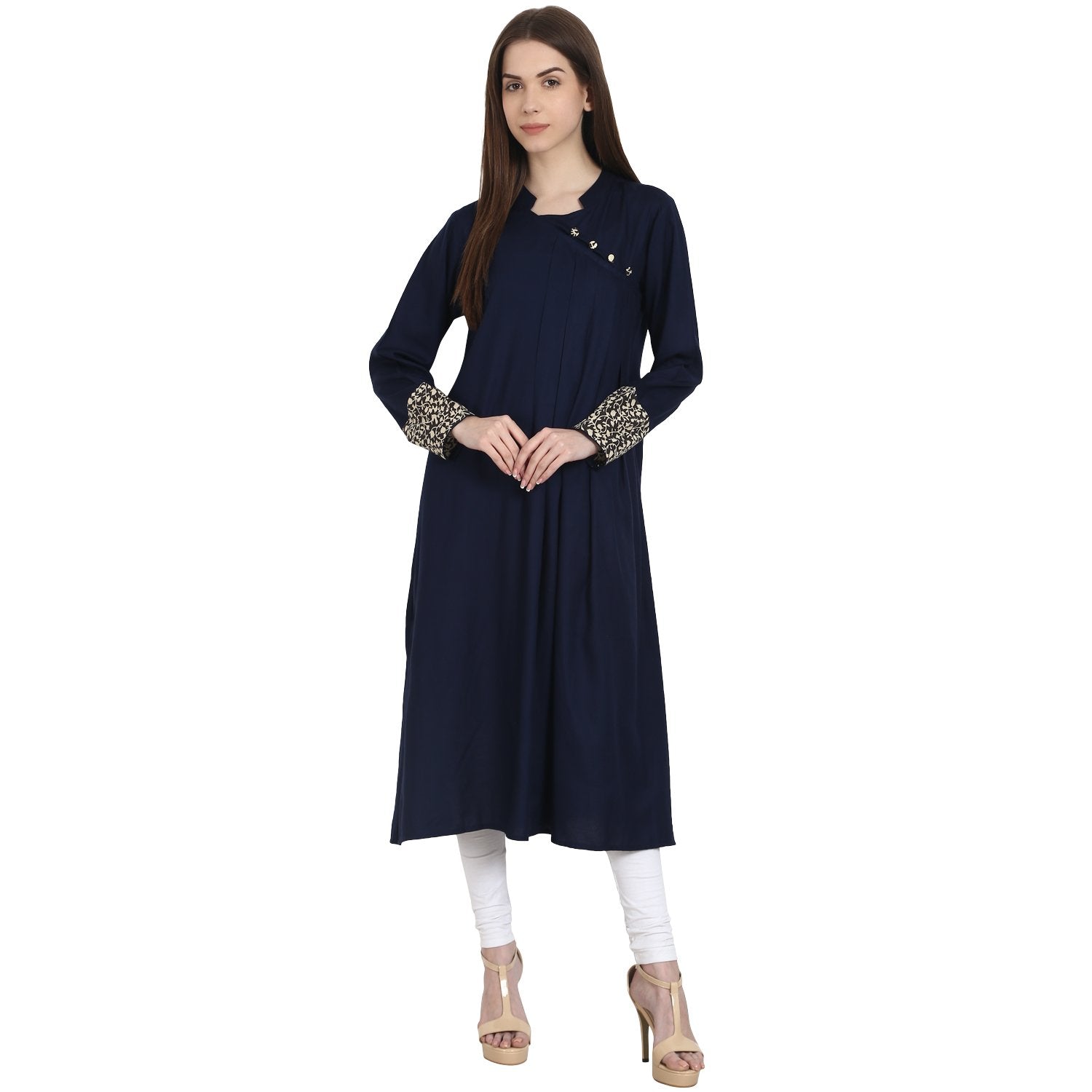 Blue Full Sleeve Cotton A-Line Kurta | LASVINI - Redefining Indian Fashion with Elegance