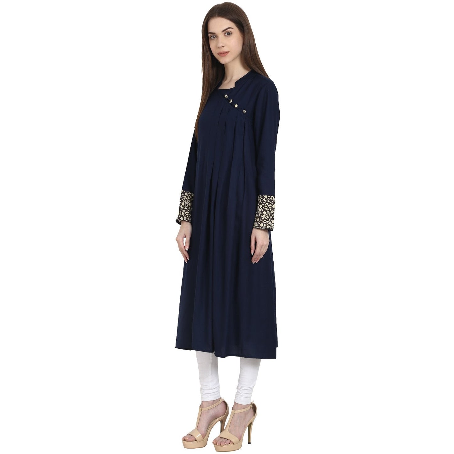 Blue Full Sleeve Cotton A-Line Kurta | LASVINI - Redefining Indian Fashion with Elegance
