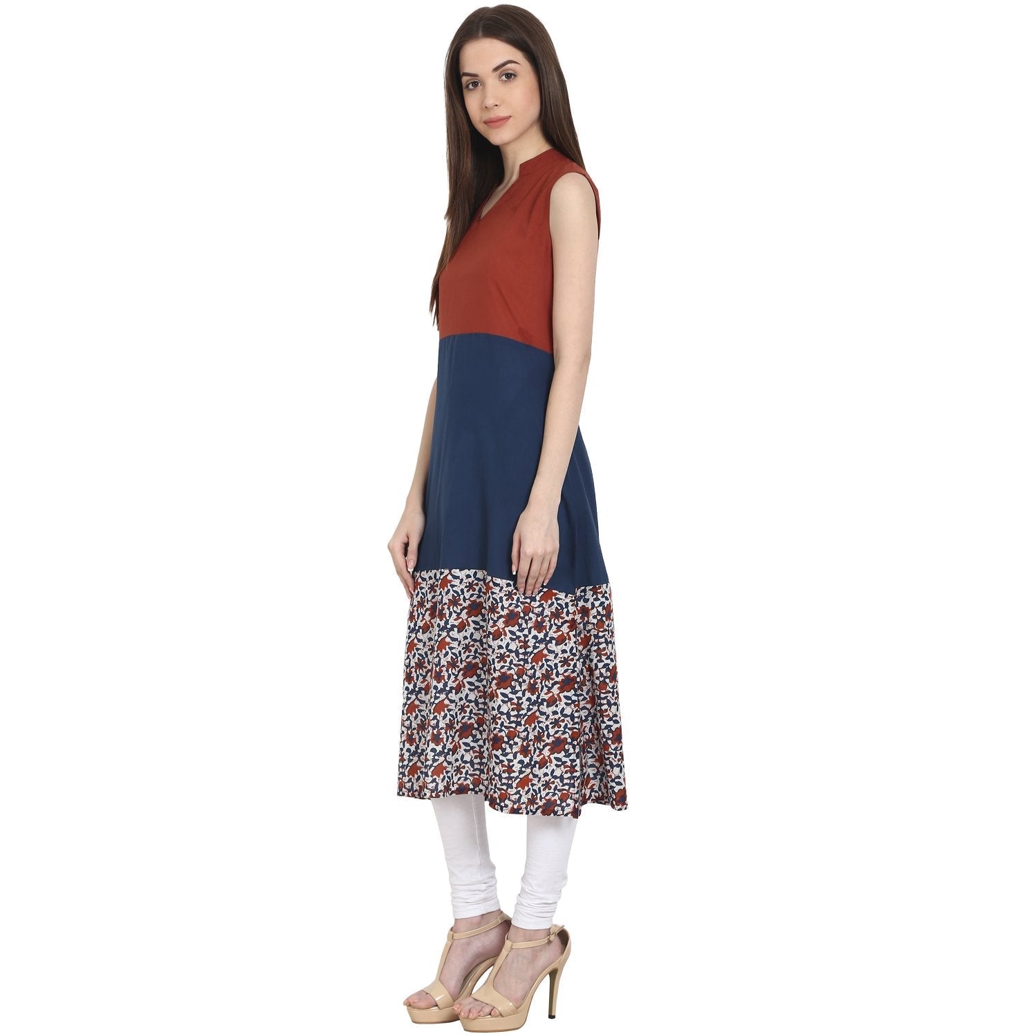 Multi Printed Sleevless Cotton A-Line Kurta | LASVINI - Redefining Indian Fashion with Elegance