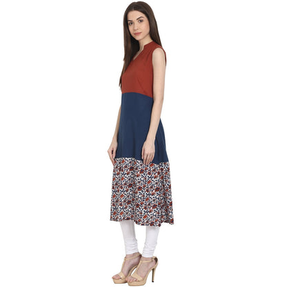 Multi Printed Sleevless Cotton A-Line Kurta | LASVINI - Redefining Indian Fashion with Elegance