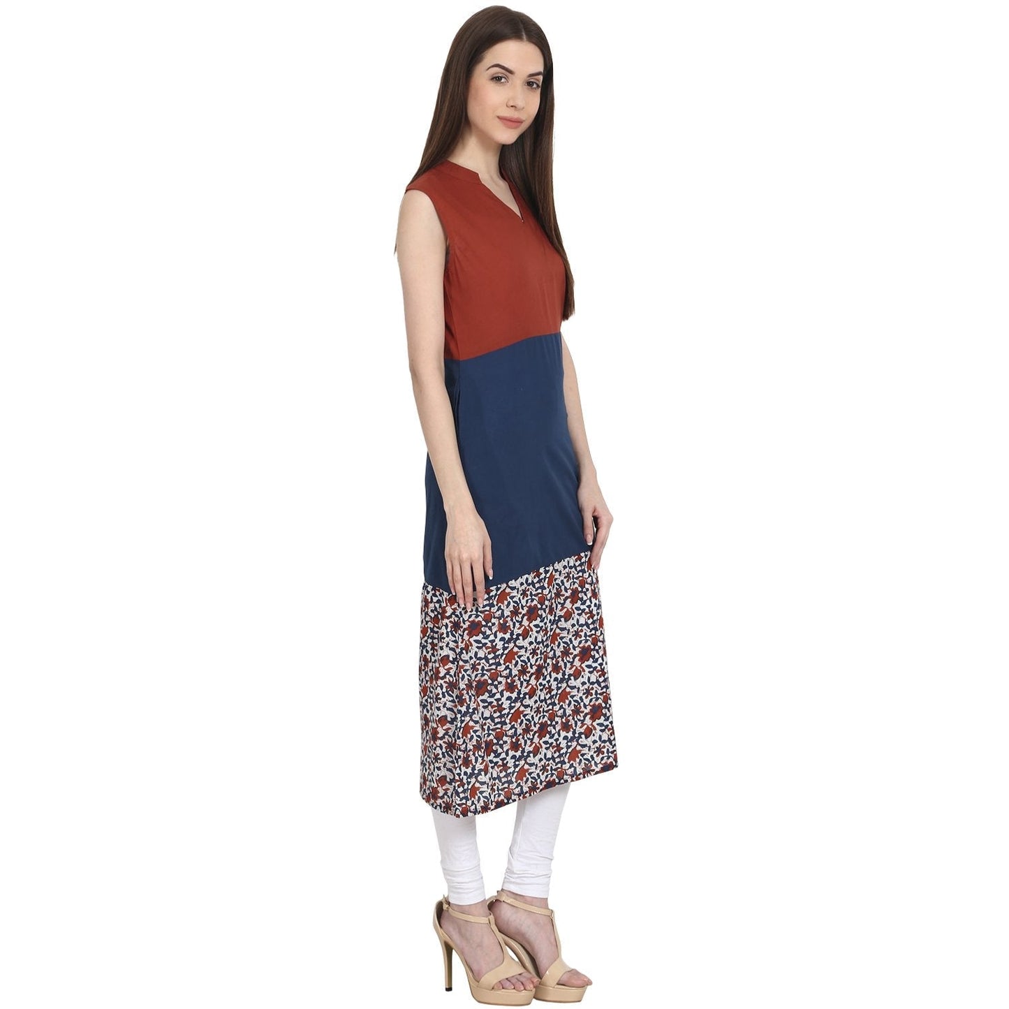 Multi Printed Sleevless Cotton A-Line Kurta | LASVINI - Redefining Indian Fashion with Elegance